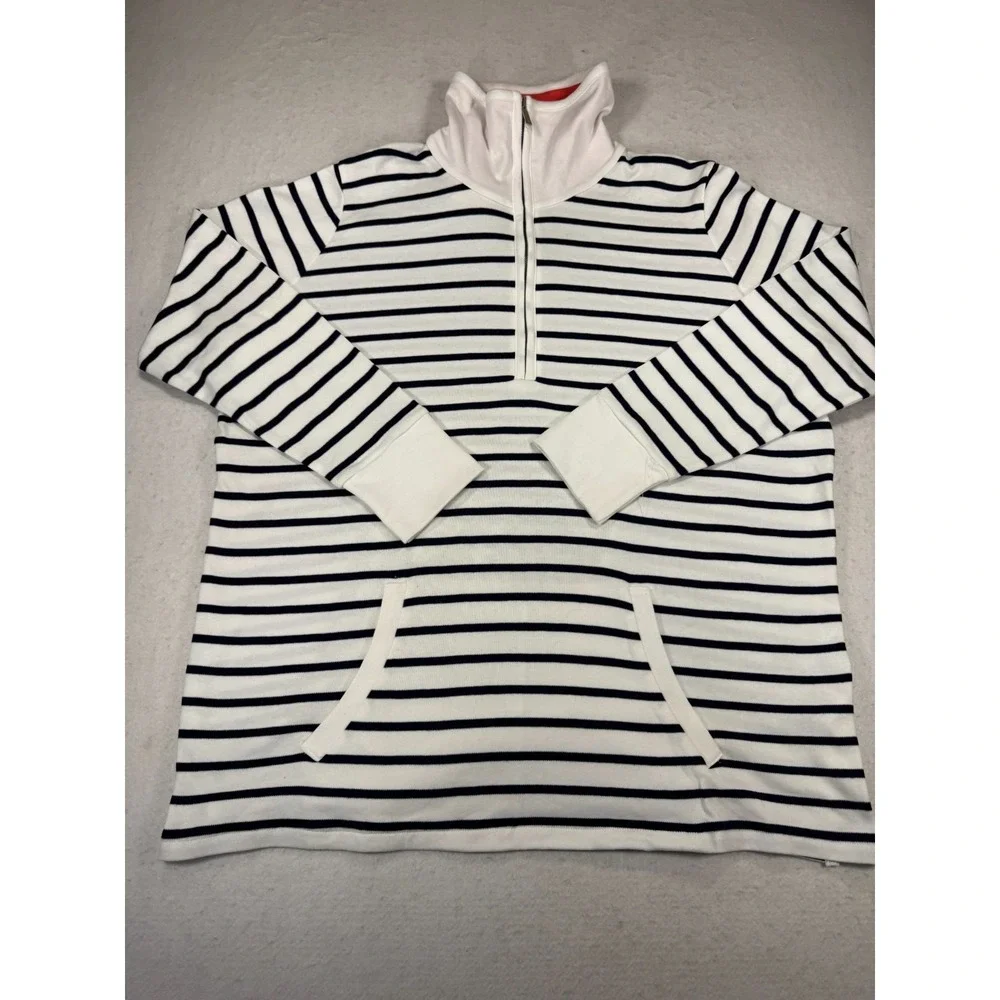 Jones New York Sweatshirt Womens‎ 1X Black White Striped Mock Neck Quarter Zip